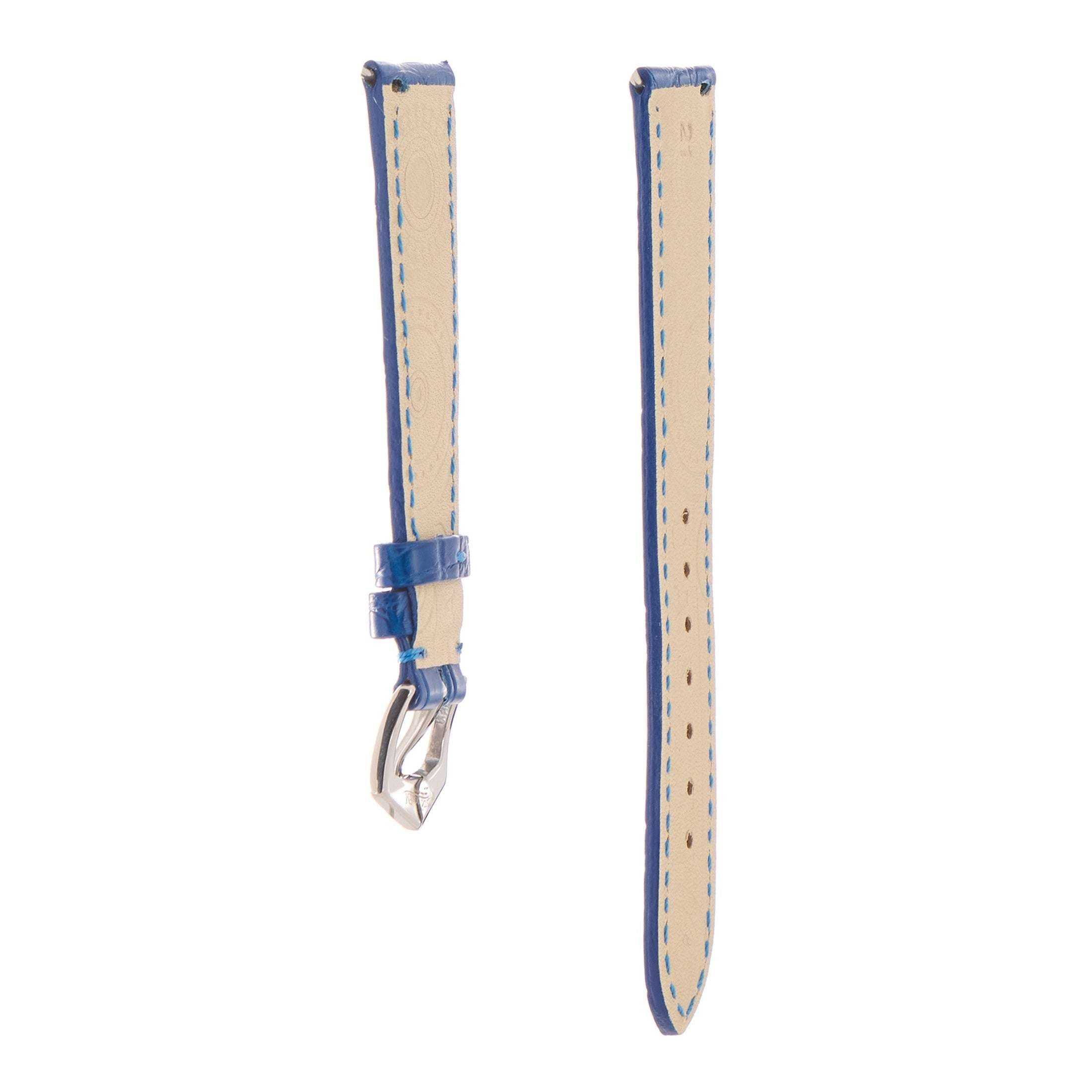 Matt Light Blue Alligator Watch Strap | Milano Straps side view emphasizing the strap’s thickness and stitched edges.