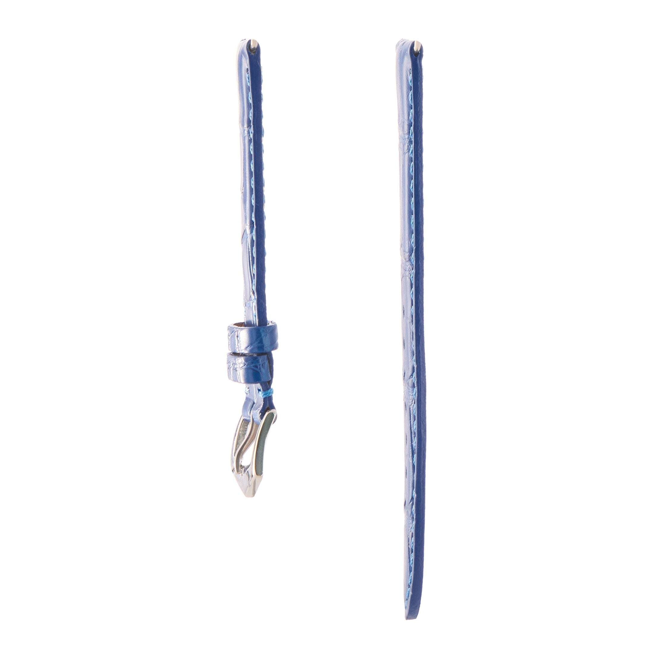 Matt Light Blue Alligator Watch Strap | Milano Straps side angle showing glossy texture and elegant curvature.