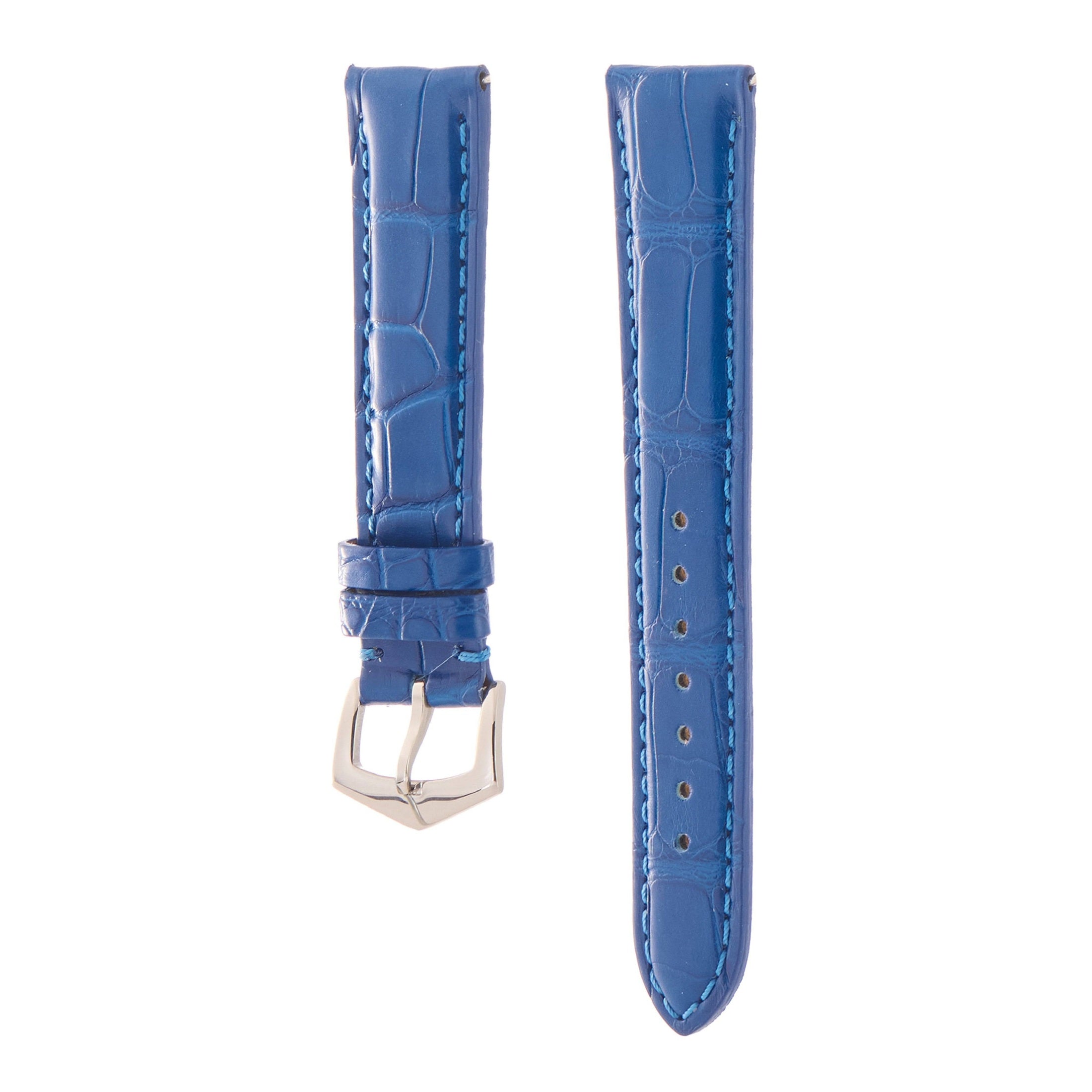 Matt Light Blue Alligator Watch Strap | Milano Straps with vibrant blue hue and stitched edges for a refined look.