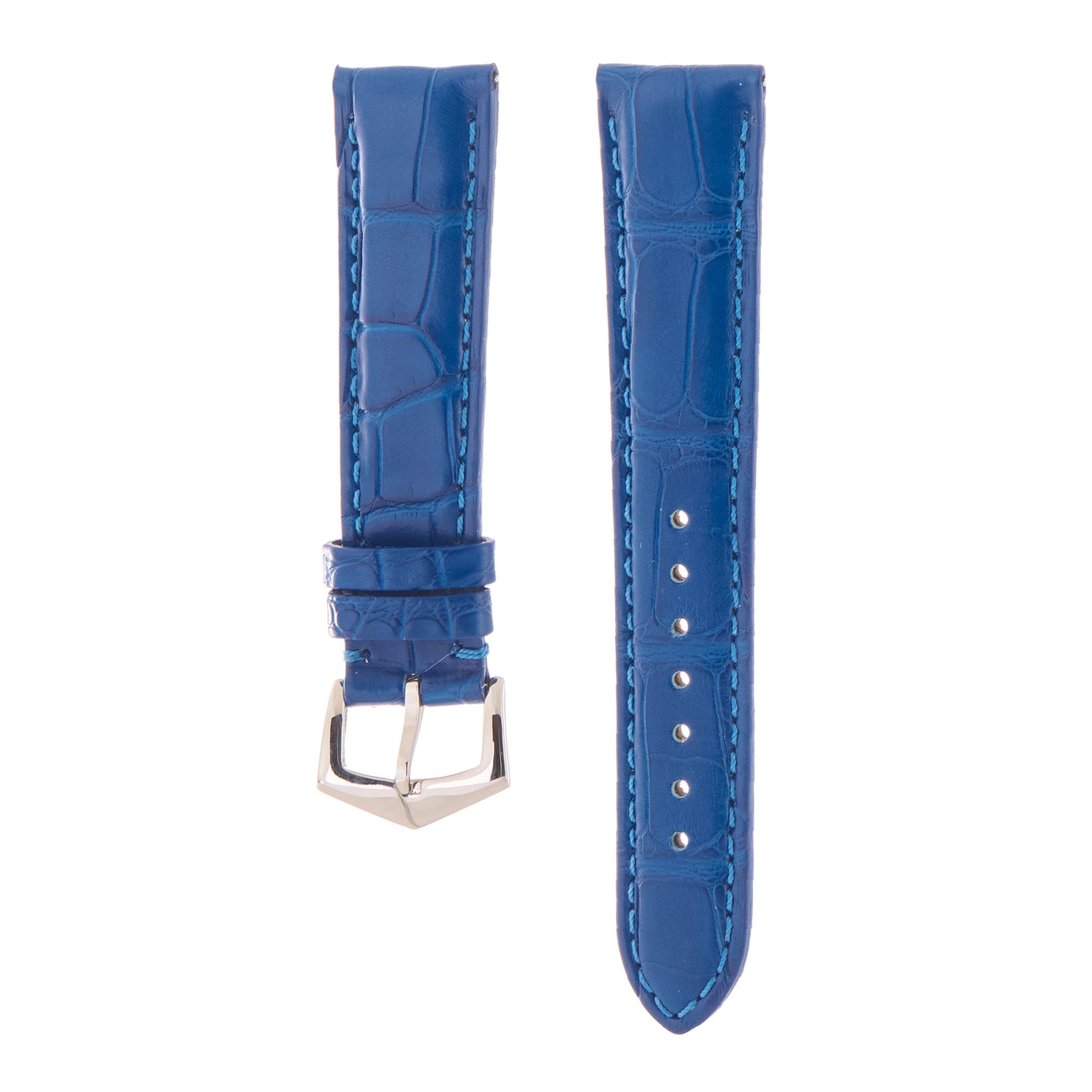 Matt Light Blue Alligator Watch Strap | Milano Straps with glossy finish and padded design for luxury timepieces.