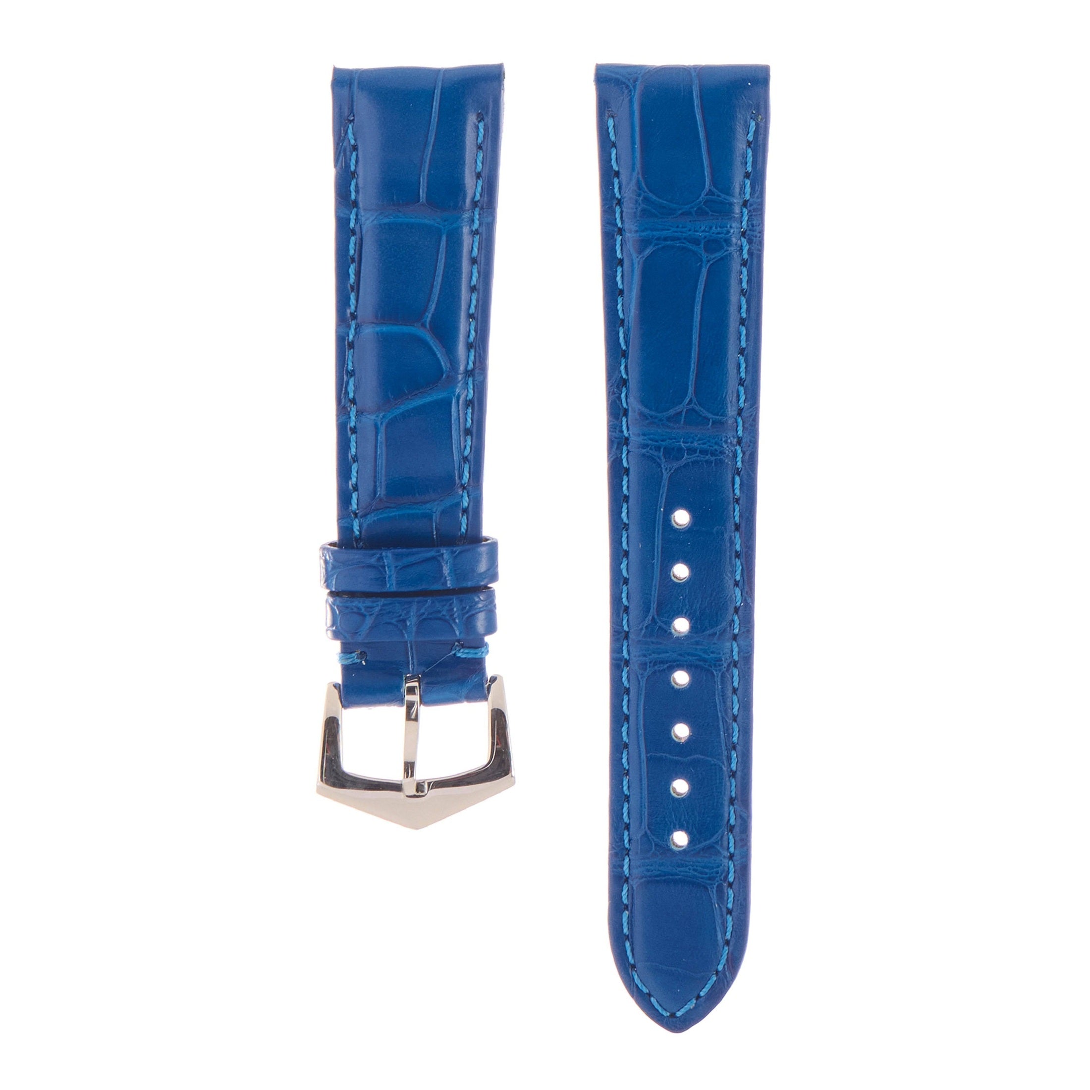 Matt Light Blue Alligator Watch Strap | Milano Straps with textured alligator leather and polished buckle.