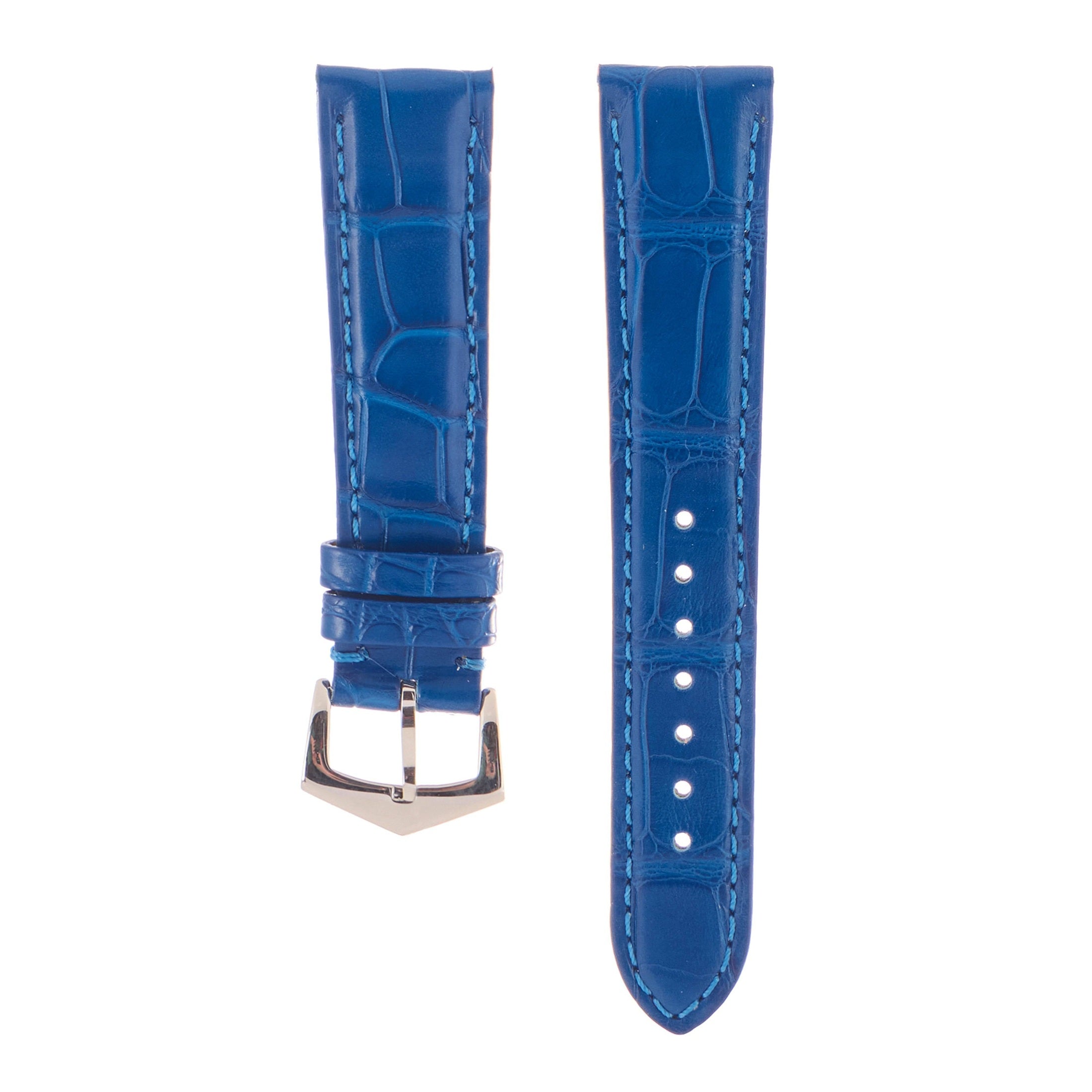 Matt Light Blue Alligator Watch Strap | Milano Straps with vibrant blue tone and classic alligator pattern for luxury watches.