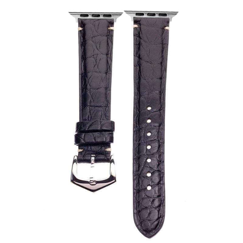 Apple Watch Leather Band ™ Black Alligator Minimal Stitches - Apple Watch Alligator Bands- Milano Straps