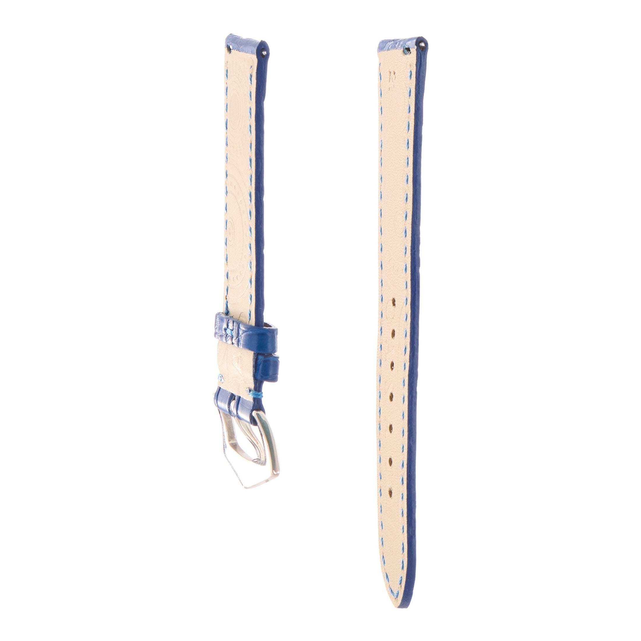 Matt Light Blue Alligator Watch Strap | Milano Straps angled rear view showing embossed leather lining and stitching.
