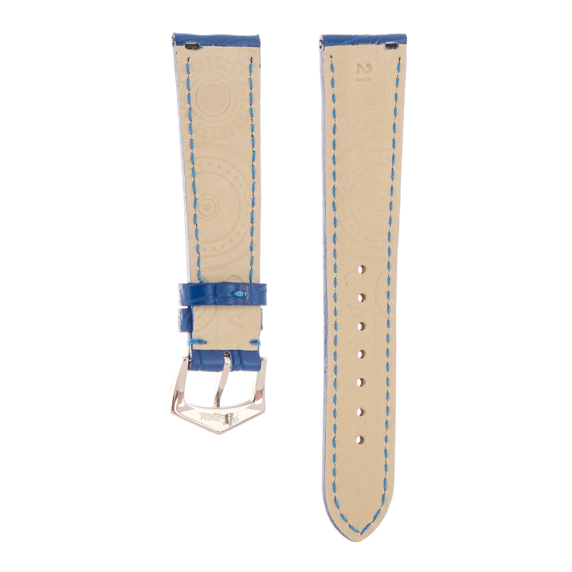 Matt Light Blue Alligator Watch Strap | Milano Straps with stitched leather backing and size marking for perfect fit.