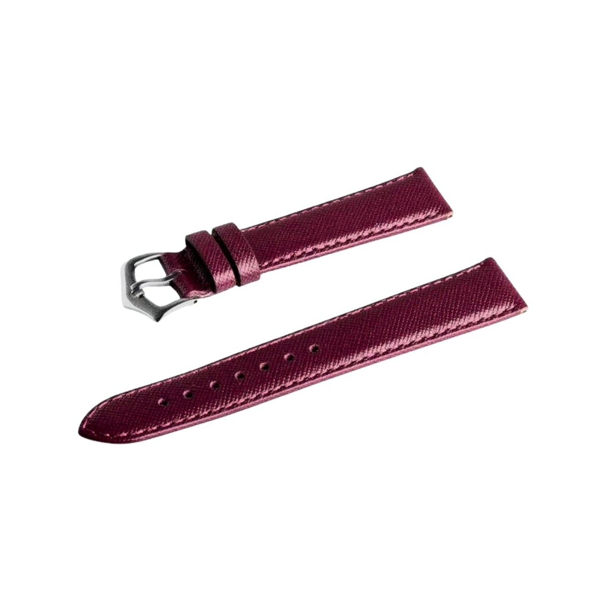 Berry Burgundy Saffiano Folded Edge Burgundy Stitches Watch Strap