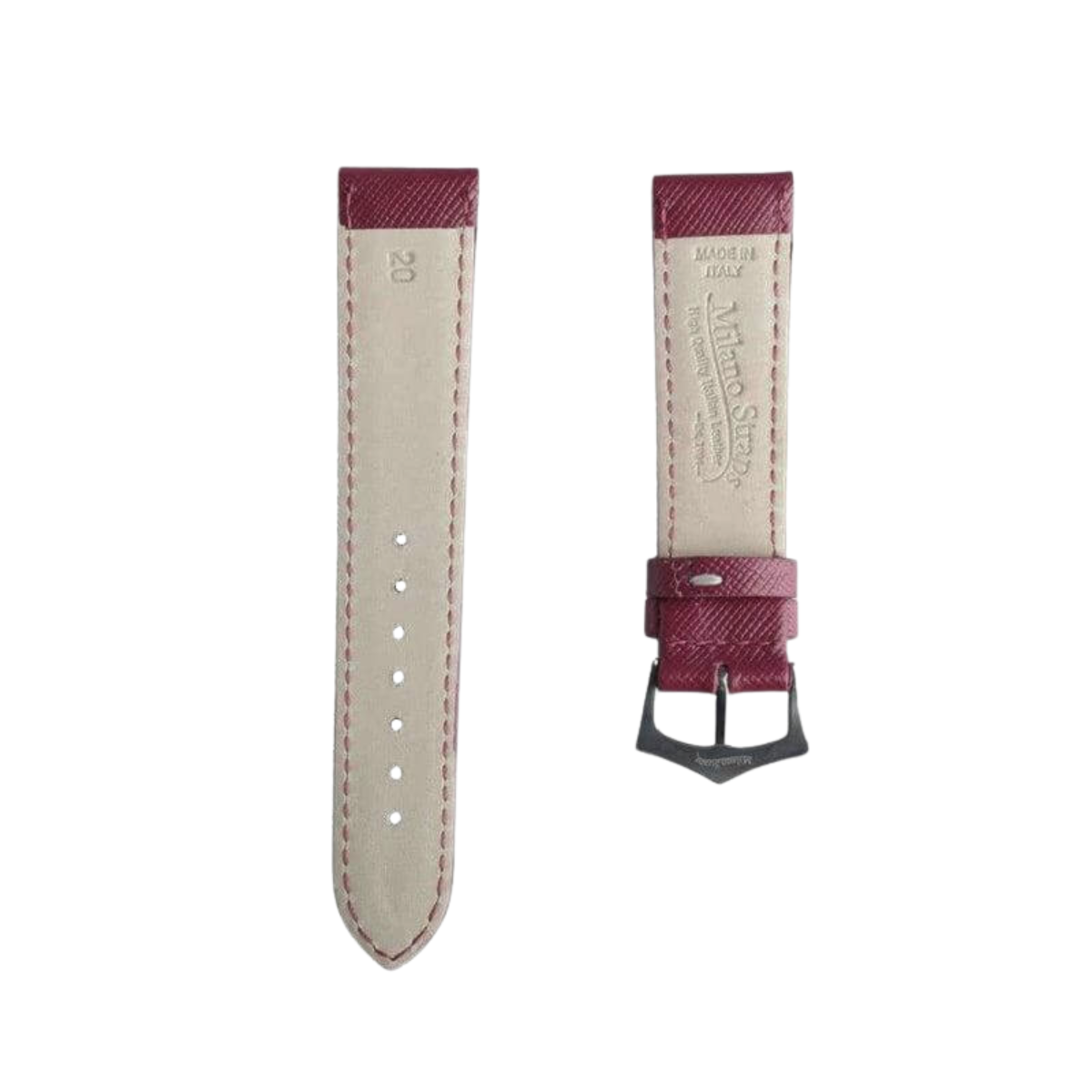 Berry Burgundy Saffiano Folded Edge Burgundy Stitches Watch Strap