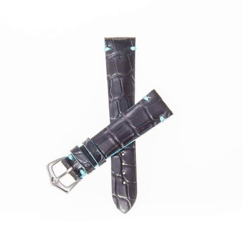 Black Genuine Alligator Watch Strap Light Blue Borders - Alligator Strap- Milano Straps