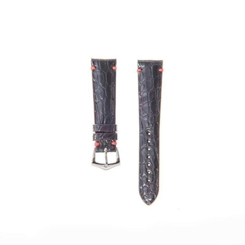 Black Genuine Alligator Watch Strap Light Red Borders - Alligator Strap- Milano Straps