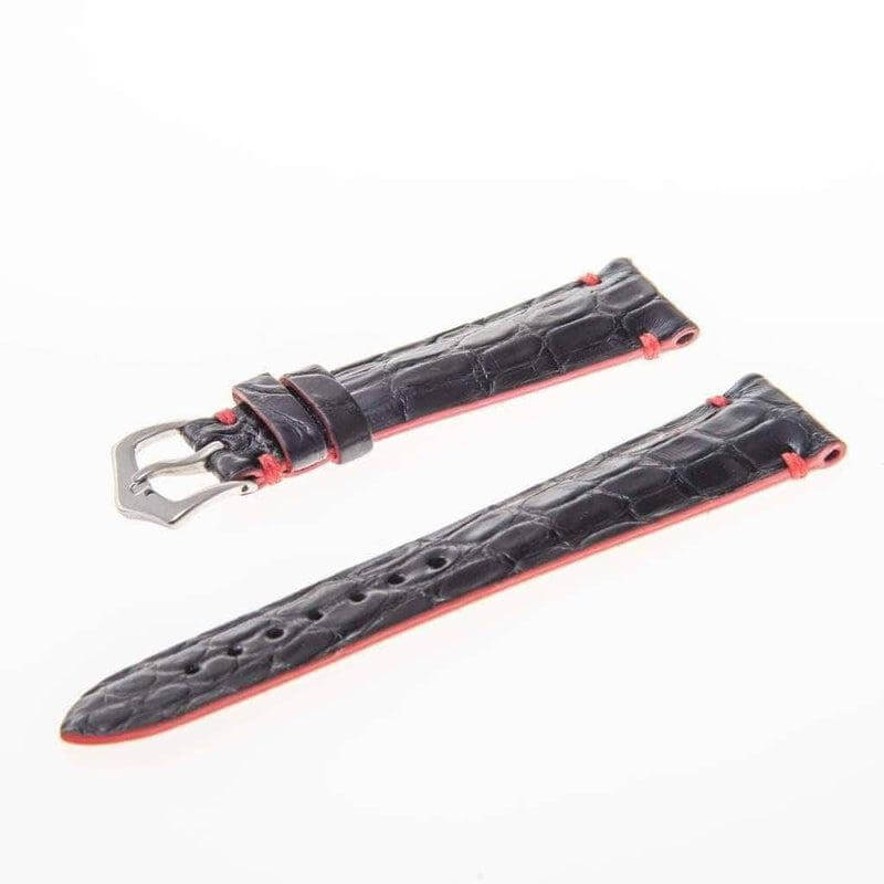 Black Genuine Alligator Watch Strap Light Red Borders - Alligator Strap- Milano Straps