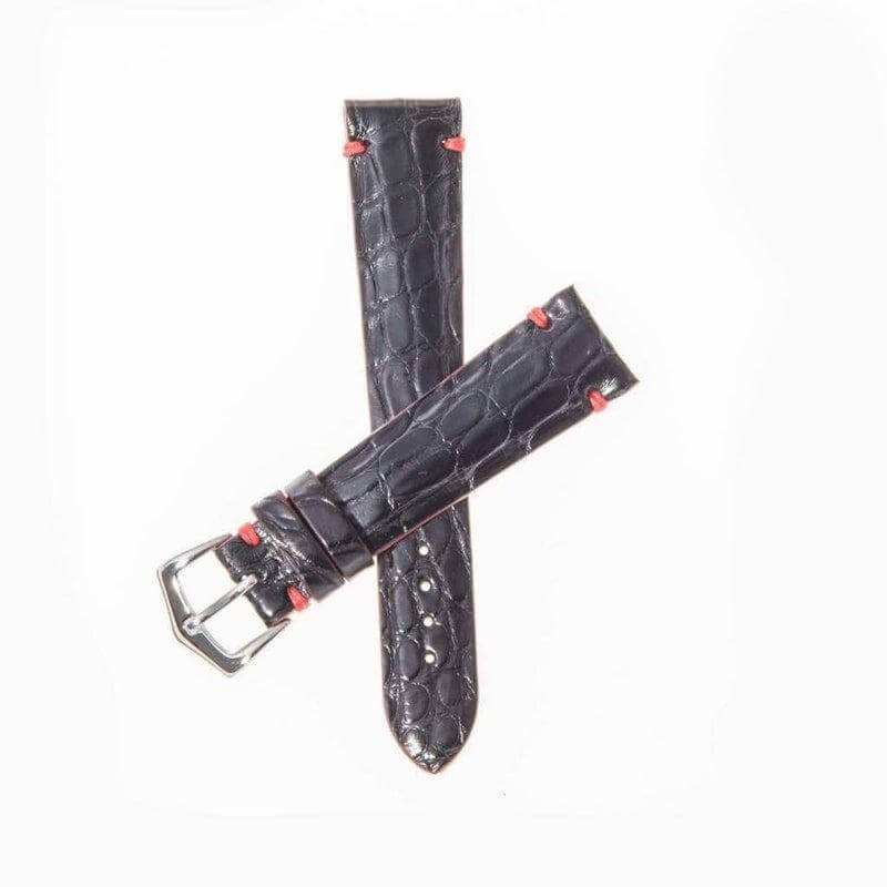 Black Genuine Alligator Watch Strap Light Red Borders - Alligator Strap- Milano Straps