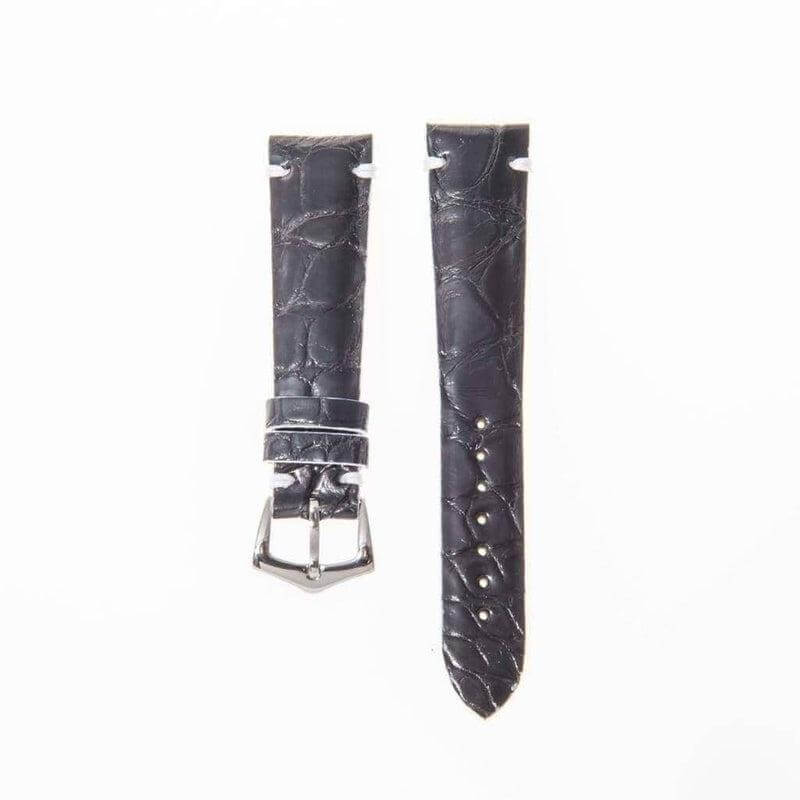 Black Genuine Alligator Watch Strap White Borders - Alligator Strap- Milano Straps
