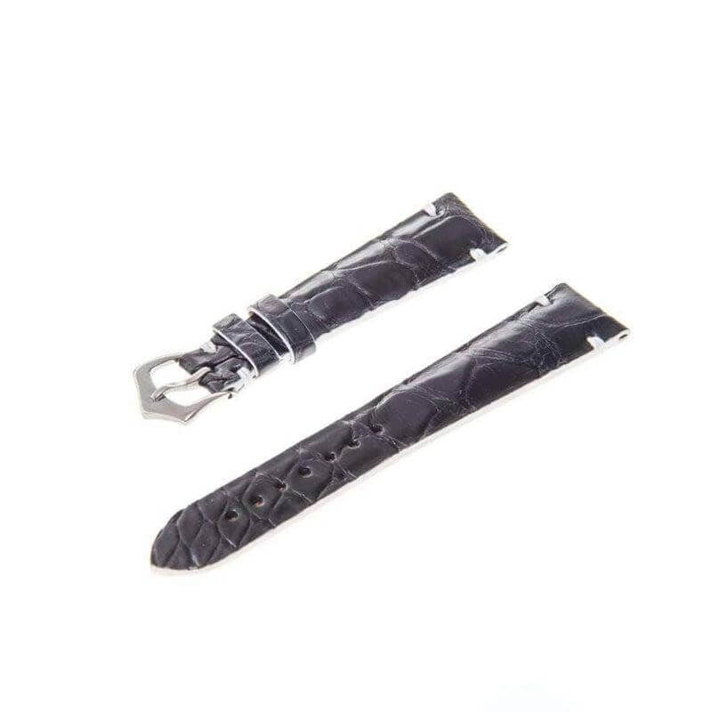 Black Genuine Alligator Watch Strap White Borders - Alligator Strap- Milano Straps
