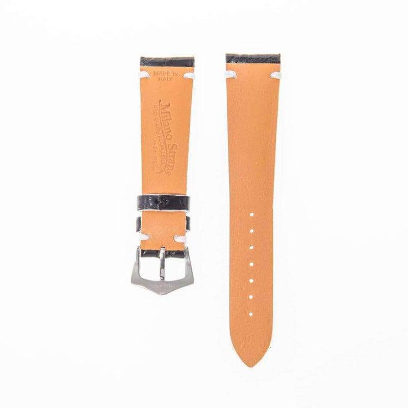 Black Genuine Alligator Watch Strap White Borders - Alligator Strap- Milano Straps