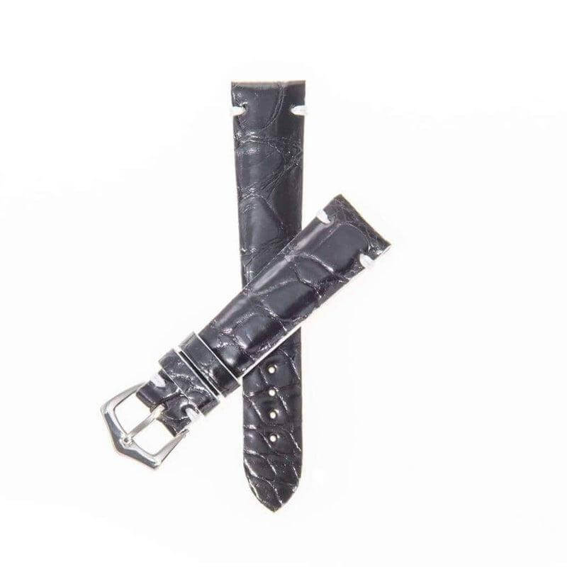 Black Genuine Alligator Watch Strap White Borders - Alligator Strap- Milano Straps