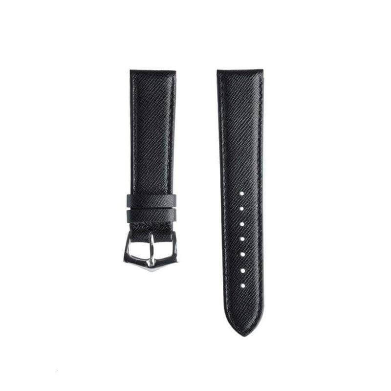 Black Saffiano Folded Edge Black Stitches Watch Strap - Leather strap- Milano Straps