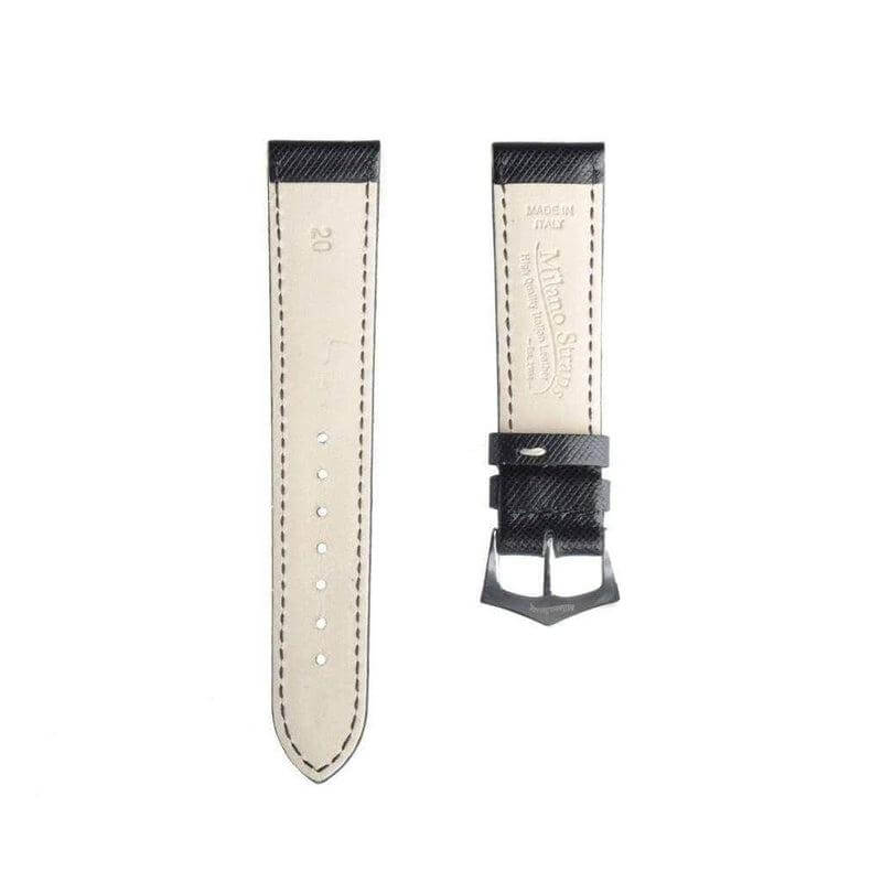 Black Saffiano Folded Edge Black Stitches Watch Strap - Leather strap- Milano Straps