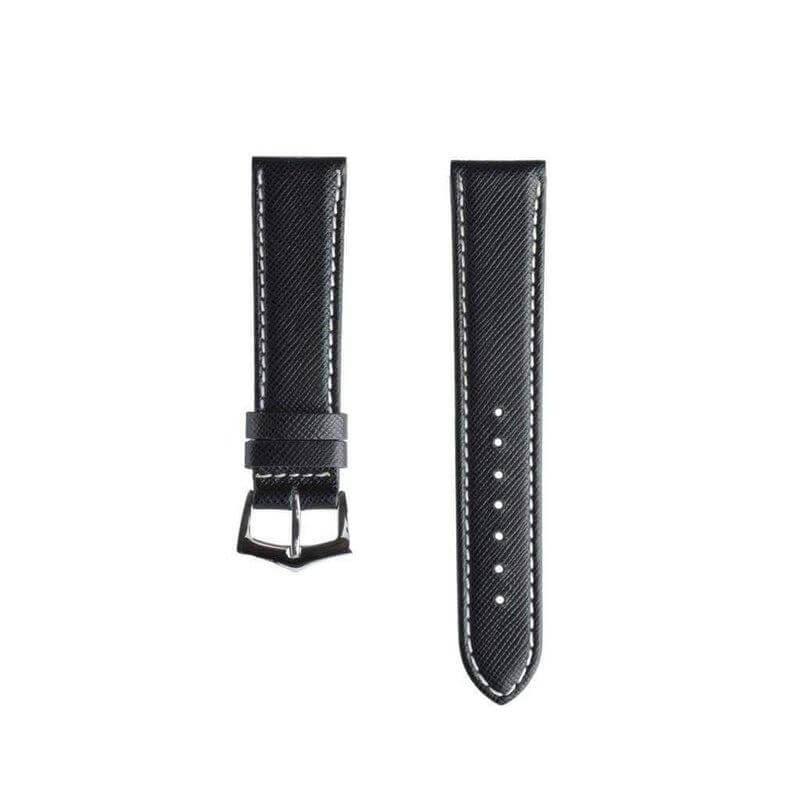 Black Saffiano Folded Edge White Stitches Watch Strap - Leather strap- Milano Straps