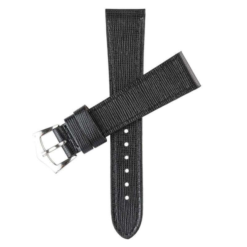 Black Saffiano Leather Watch Strap Tone Stitches - Leather strap- Milano Straps