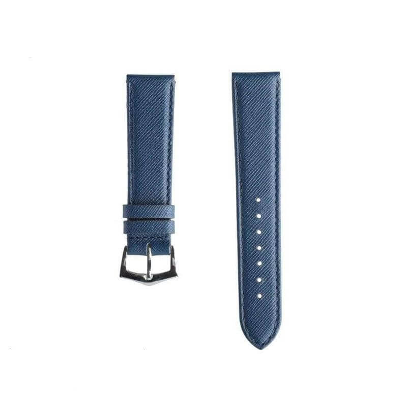 Blue Saffiano Folded Edge Blue Stitches Watch Strap - Leather strap- Milano Straps
