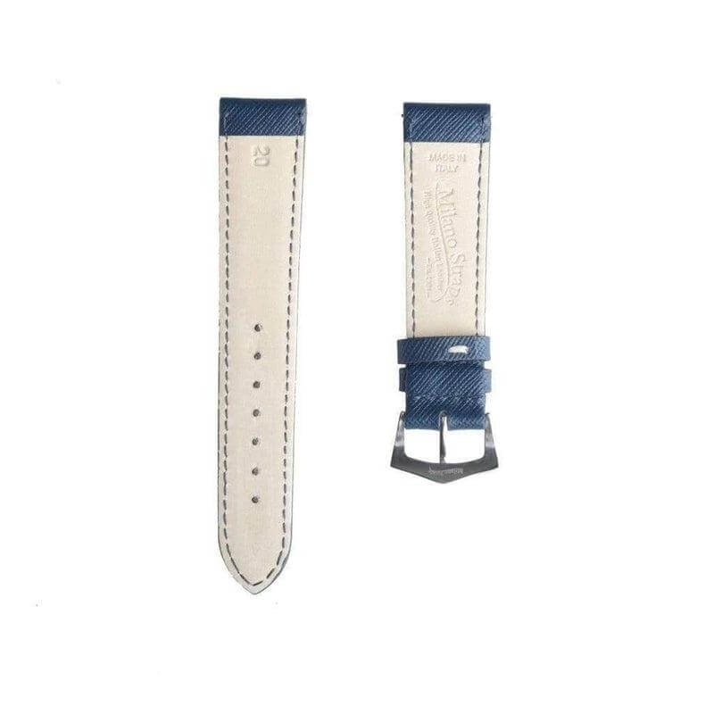Blue Saffiano Folded Edge Blue Stitches Watch Strap - Leather strap- Milano Straps