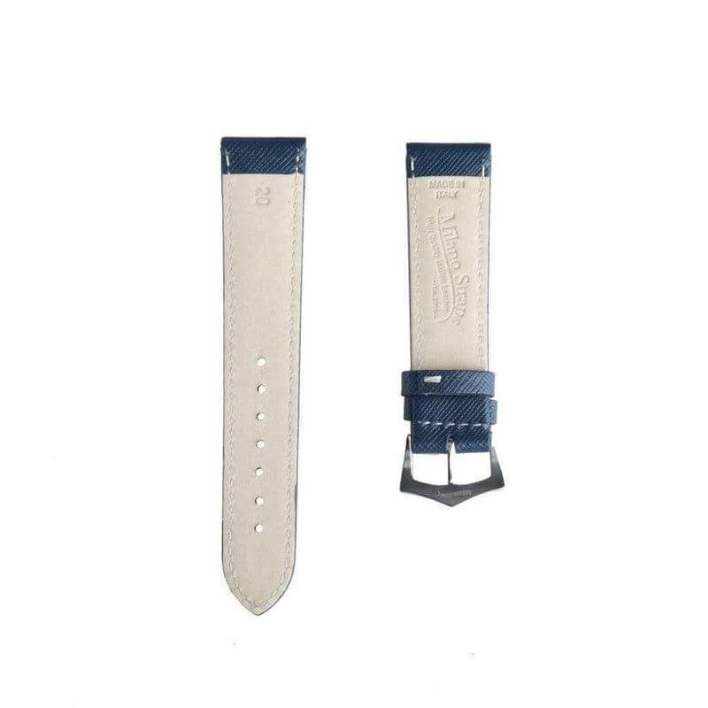Blue Saffiano Folded Edge White Stitches Watch Strap - Leather strap- Milano Straps