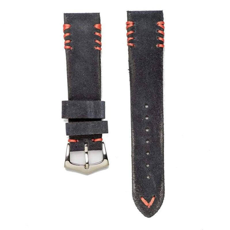 Blue Suede Watch Strap Red Tribal Stitches - Suede strap- Milano Straps
