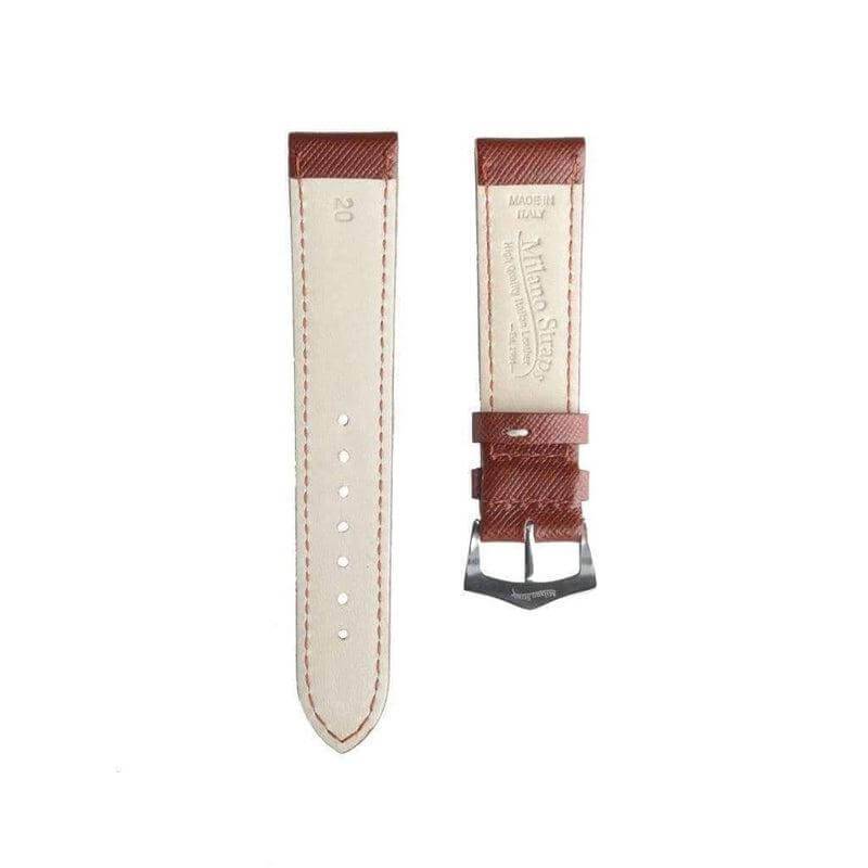 Brown Saffiano Folded Edge Brown Stitches Watch Strap - Leather strap- Milano Straps