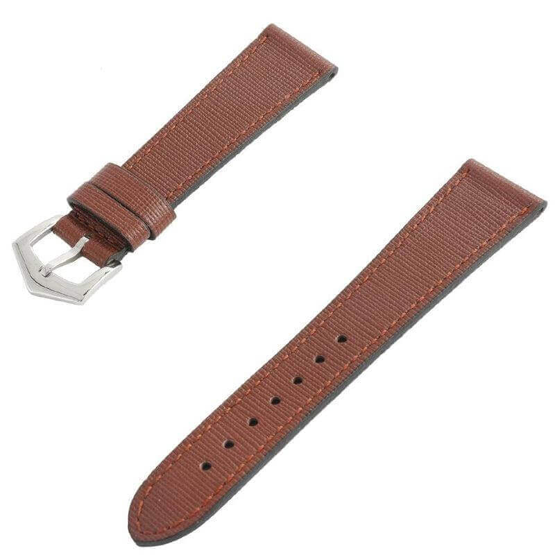 Brown Saffiano Leather Tone Stitching Watch Strap - Leather strap- Milano Straps