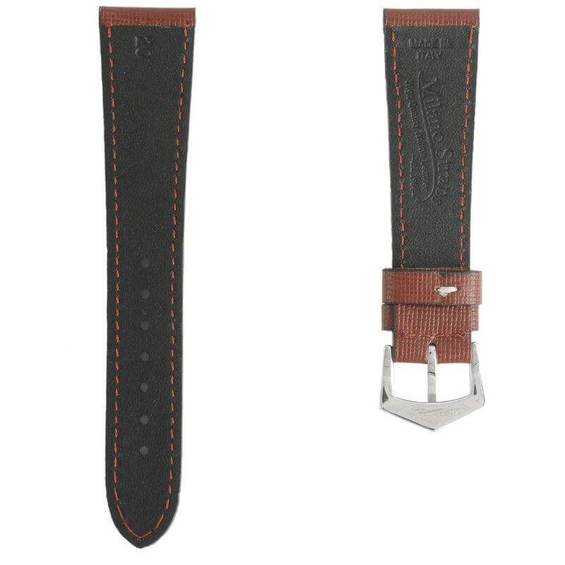 Brown Saffiano Leather Tone Stitching Watch Strap - Leather strap- Milano Straps