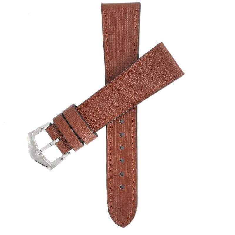 Brown Saffiano Leather Tone Stitching Watch Strap - Leather strap- Milano Straps