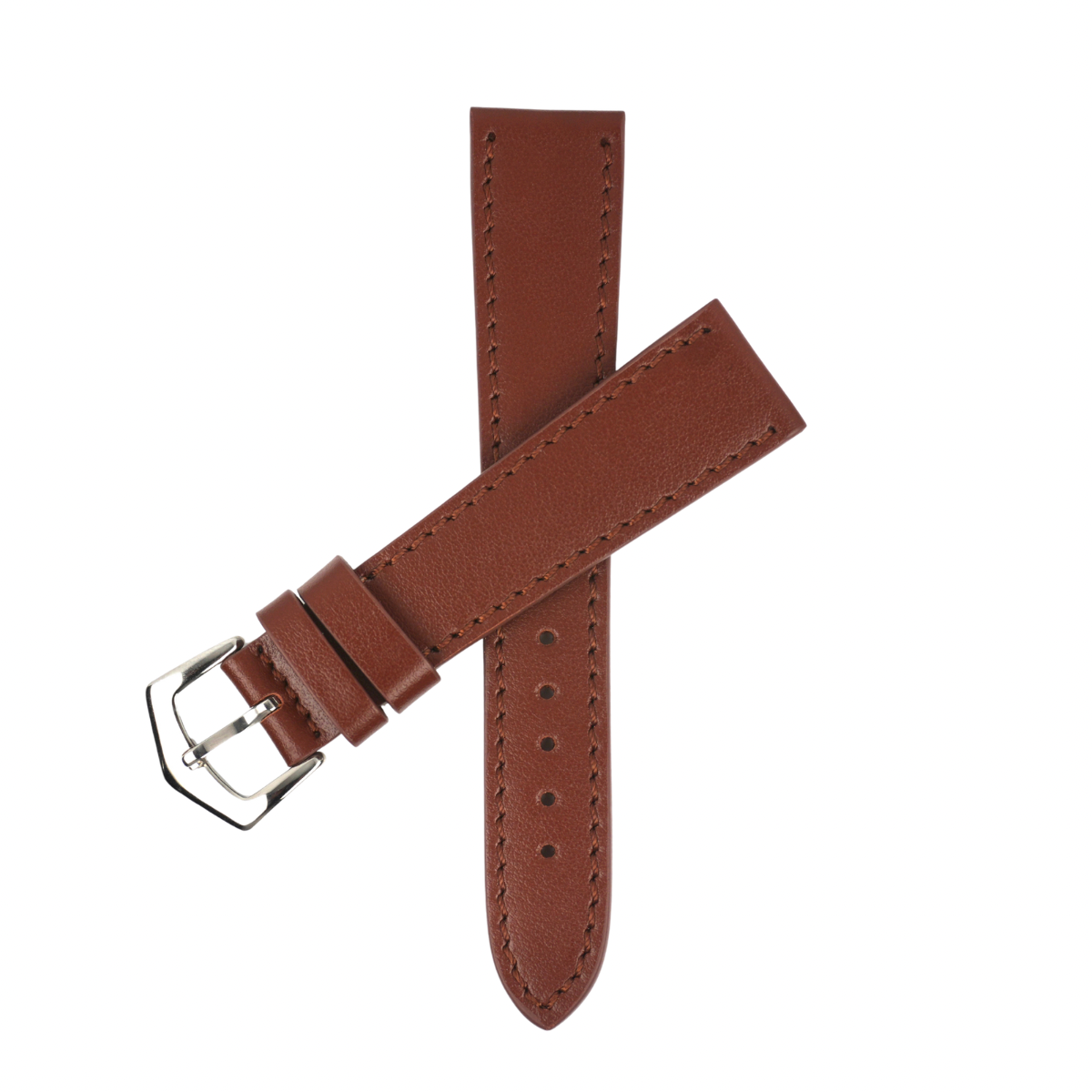 Brown Calfskin Leather Watch Strap Sides Stitches