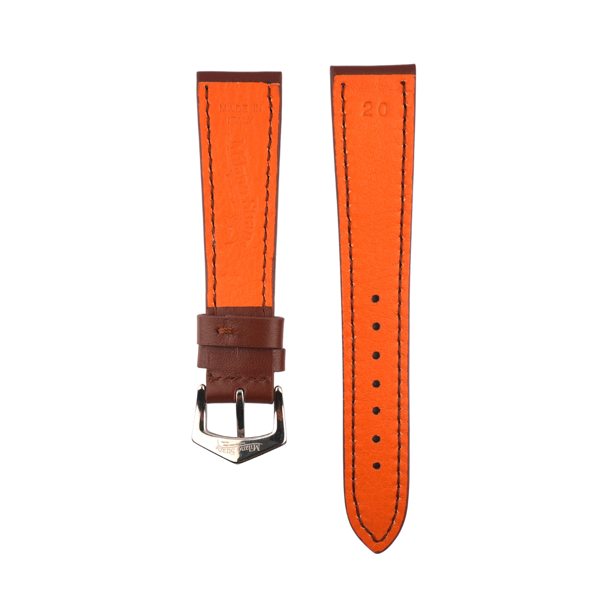 Brown Calfskin Leather Watch Strap Sides Stitches