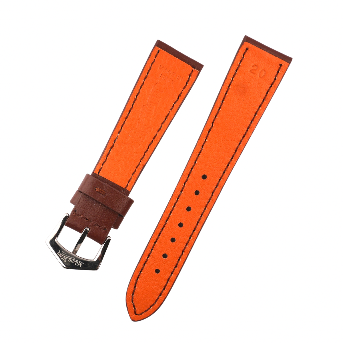 Brown Calfskin Leather Watch Strap Sides Stitches