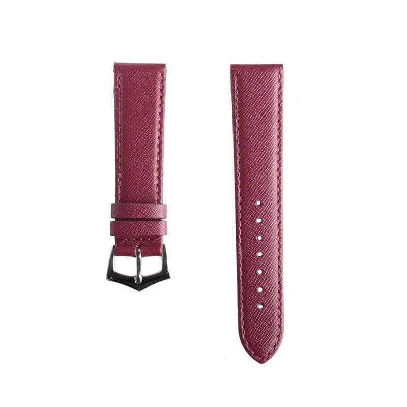 Burgundy Saffiano Folded Edge Burgundy Stitches Watch Strap - Leather strap- Milano Straps