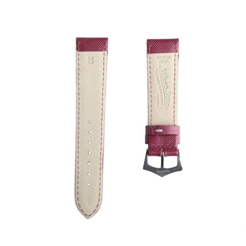 Burgundy Saffiano Folded Edge Burgundy Stitches Watch Strap - Leather strap- Milano Straps