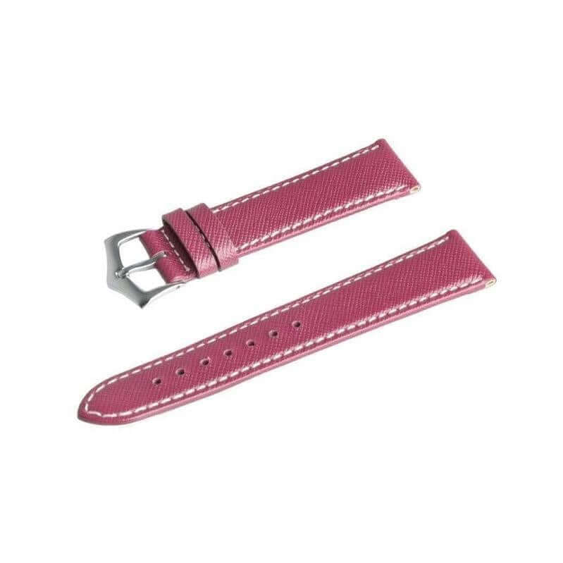 Burgundy Saffiano Folded Edge White Stitches Watch Strap - Leather strap- Milano Straps