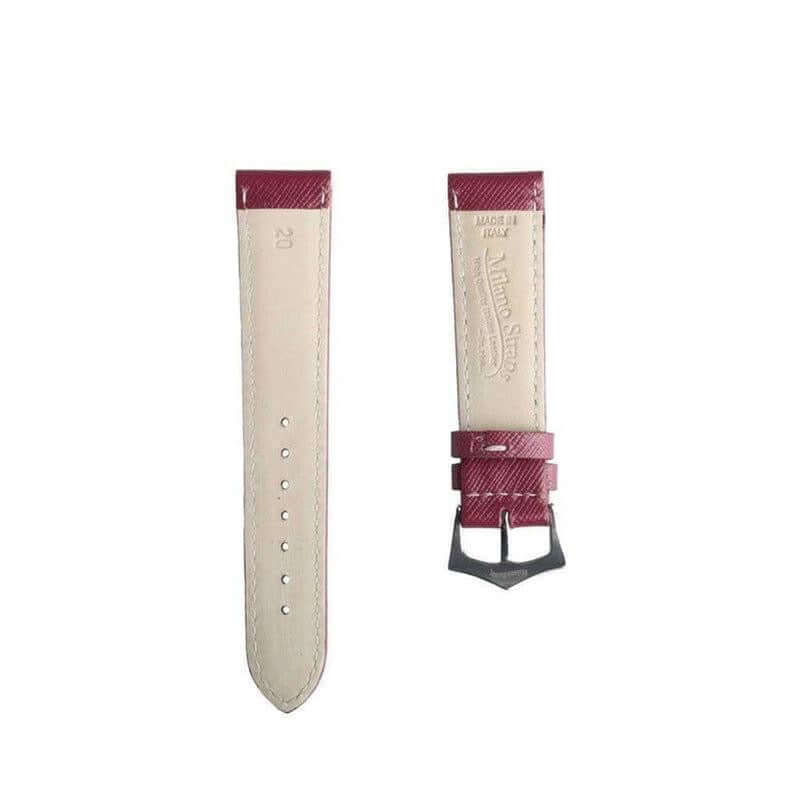 Burgundy Saffiano Folded Edge White Stitches Watch Strap - Leather strap- Milano Straps