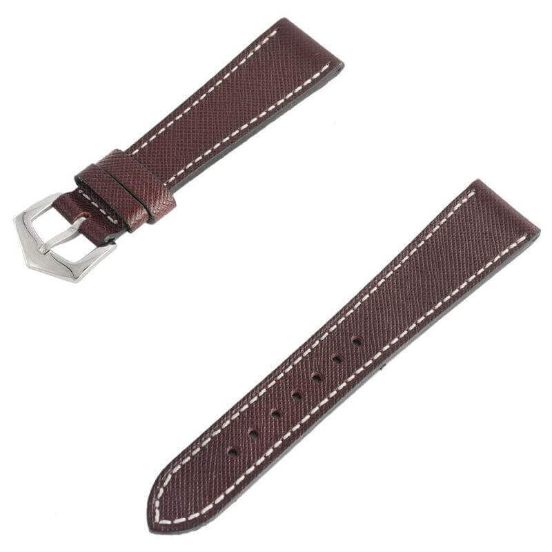 Burgundy Saffiano Leather White Stitches Watch Strap - Leather strap- Milano Straps