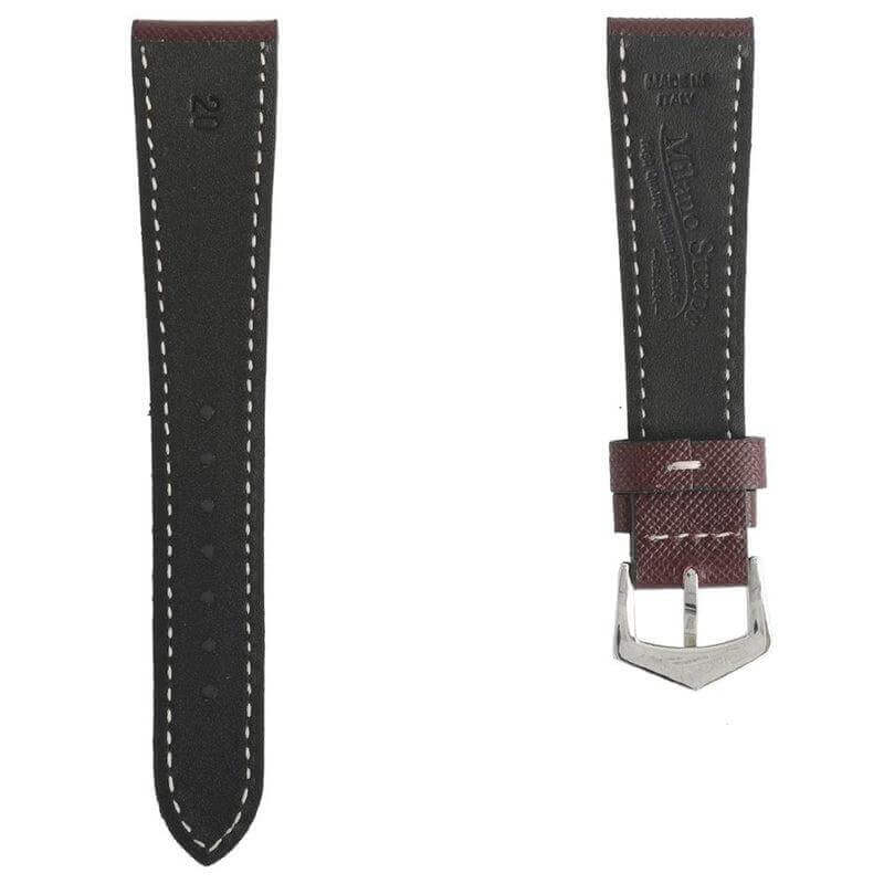 Burgundy Saffiano Leather White Stitches Watch Strap - Leather strap- Milano Straps