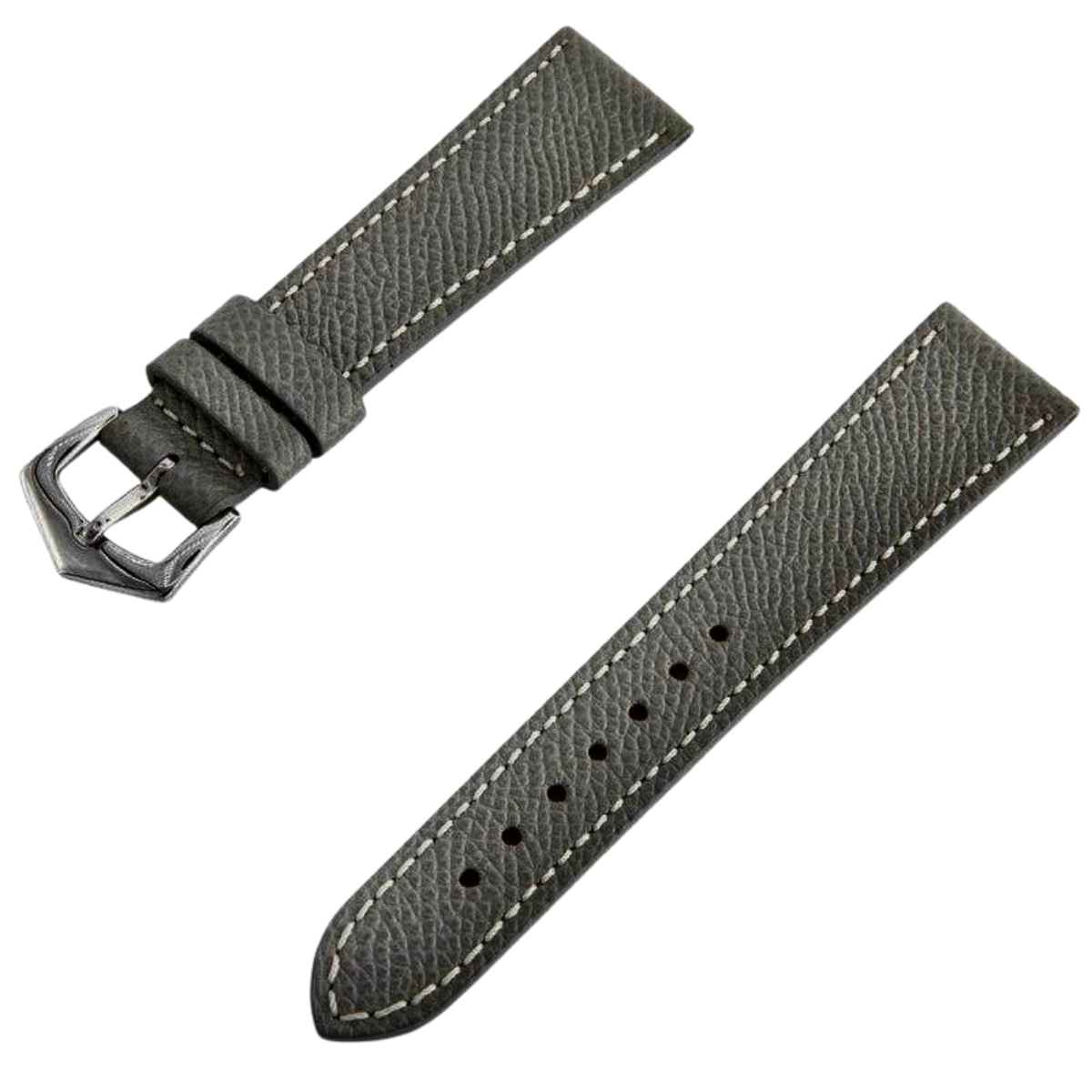 Charcoal Grey Hammered Calfskin Ecru Stitches Watch strap