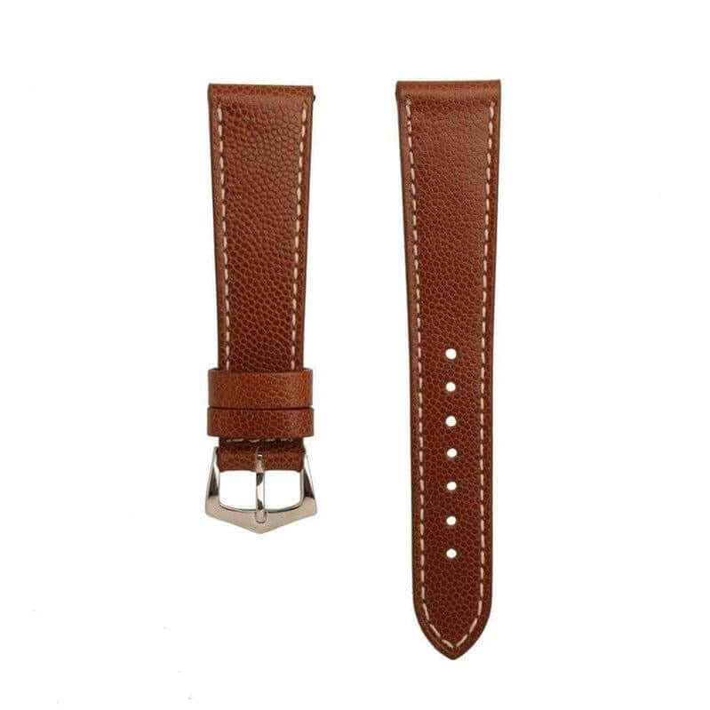 Cognac Hammered Calfskin Ecru Stitches Watch strap - Leather strap- Milano Straps