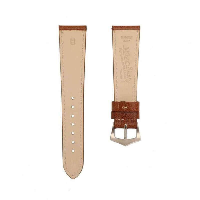 Cognac Hammered Calfskin Ecru Stitches Watch strap - Leather strap- Milano Straps