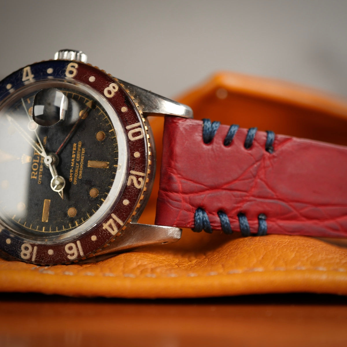 vintage rolex gmt 6542 in premium leather strap from the best straps maker Milano Straps.