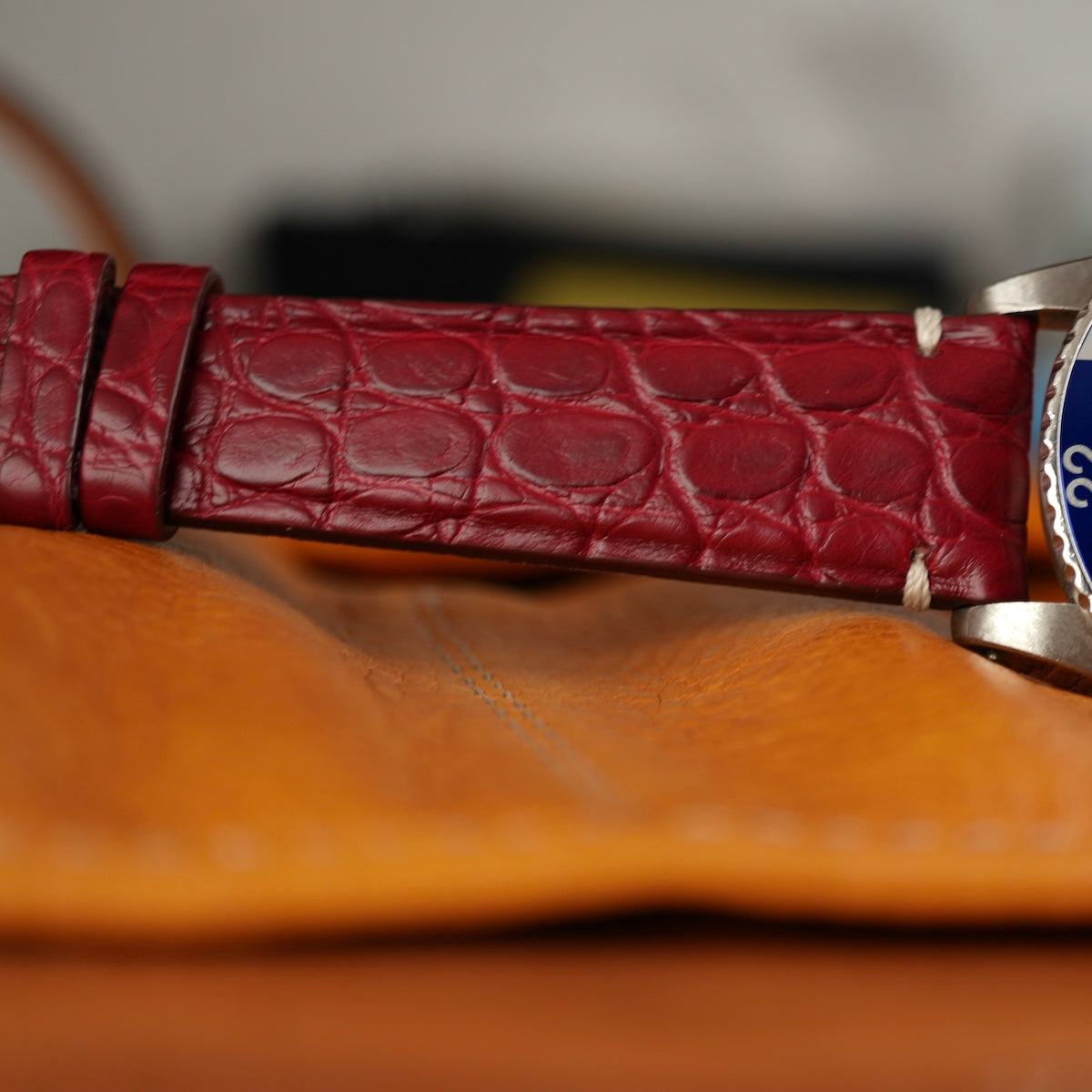 Matt Burgundy Alligator Minimal Stitches Watch Strap