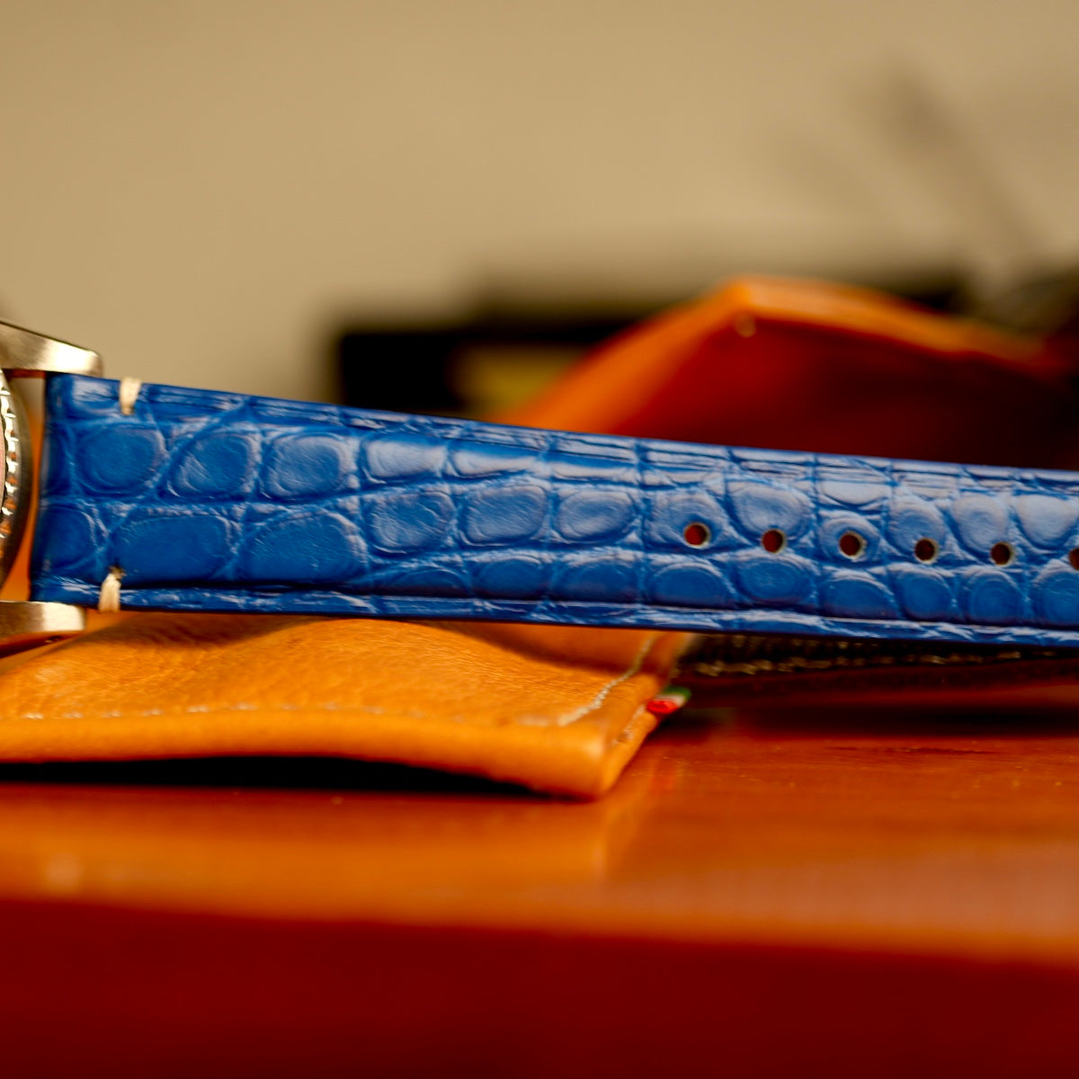 Matt Light Blue Alligator Minimal Stitches Watch Strap