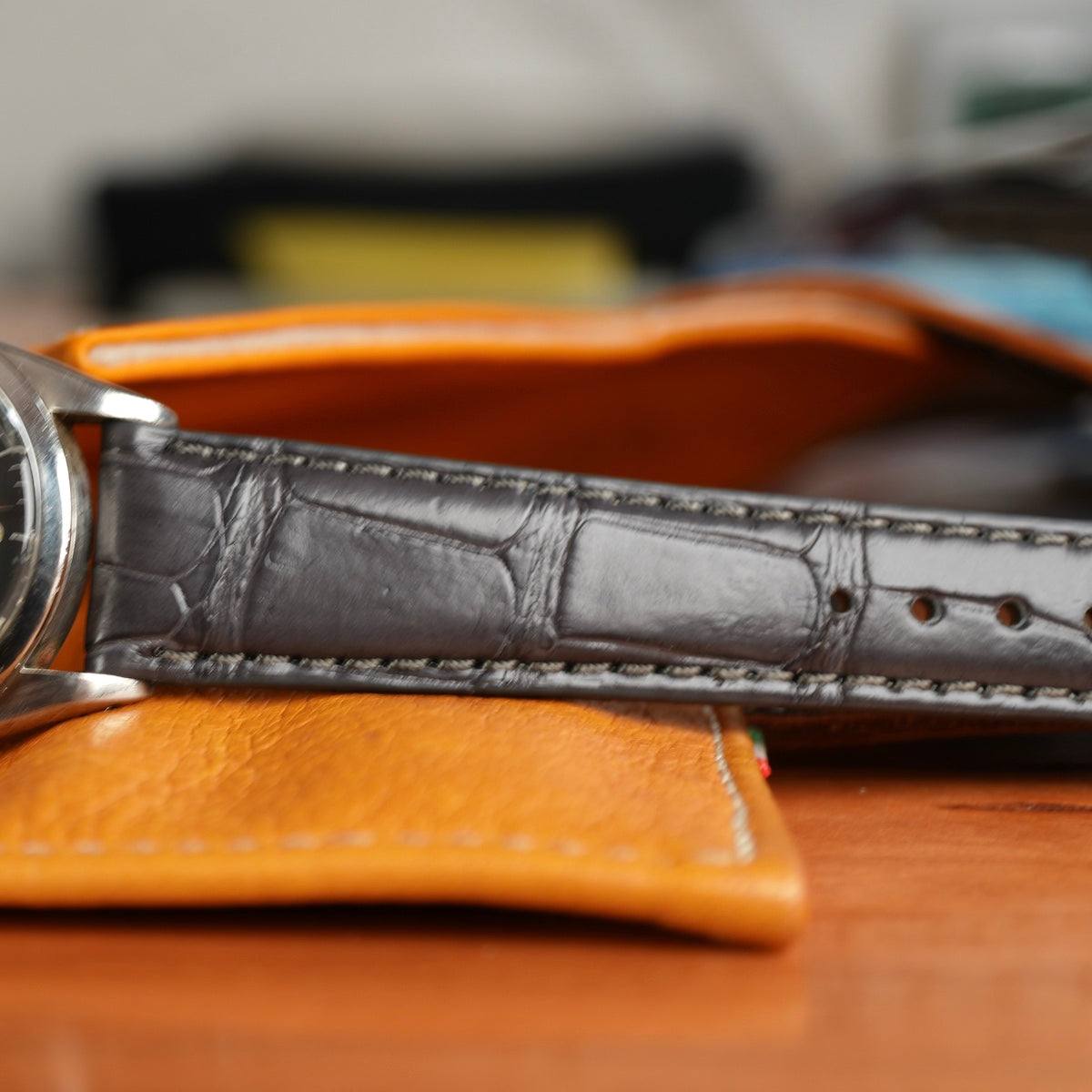 Matt Dark Grey Alligator Watch Strap