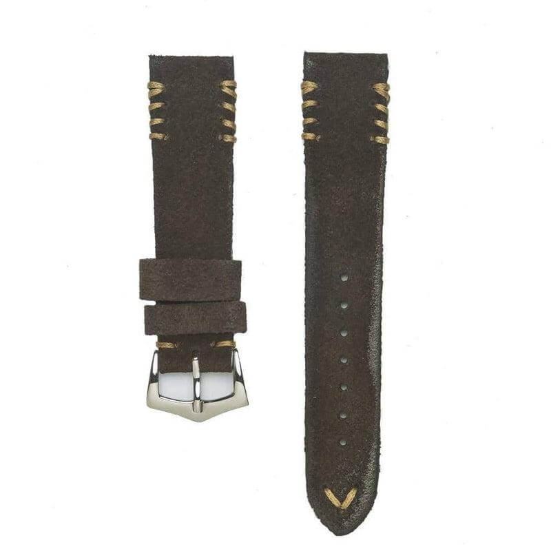 Dark Brown Suede Vintage Tribal Stitches - Suede strap- Milano Straps