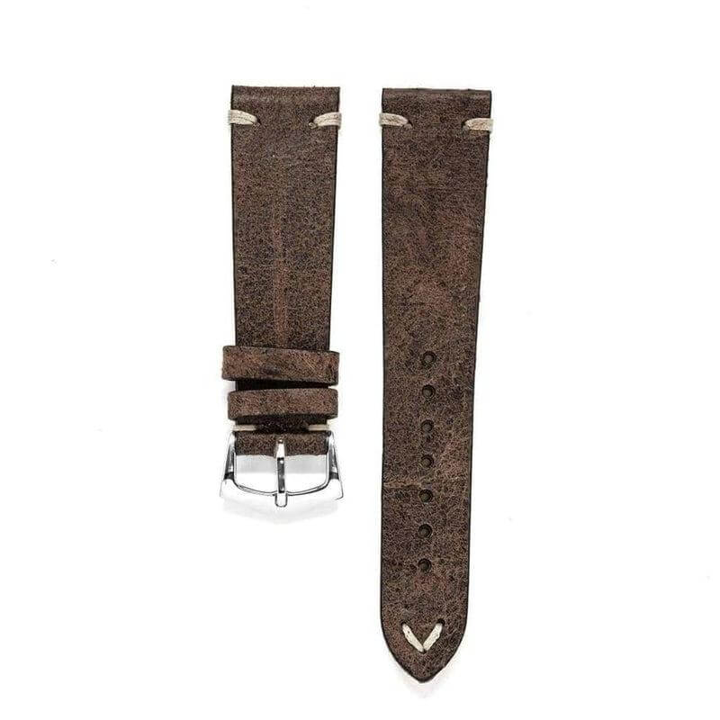 Dark Brown Vintage Leather Watch Strap - Brown - Leather strap- Milano Straps