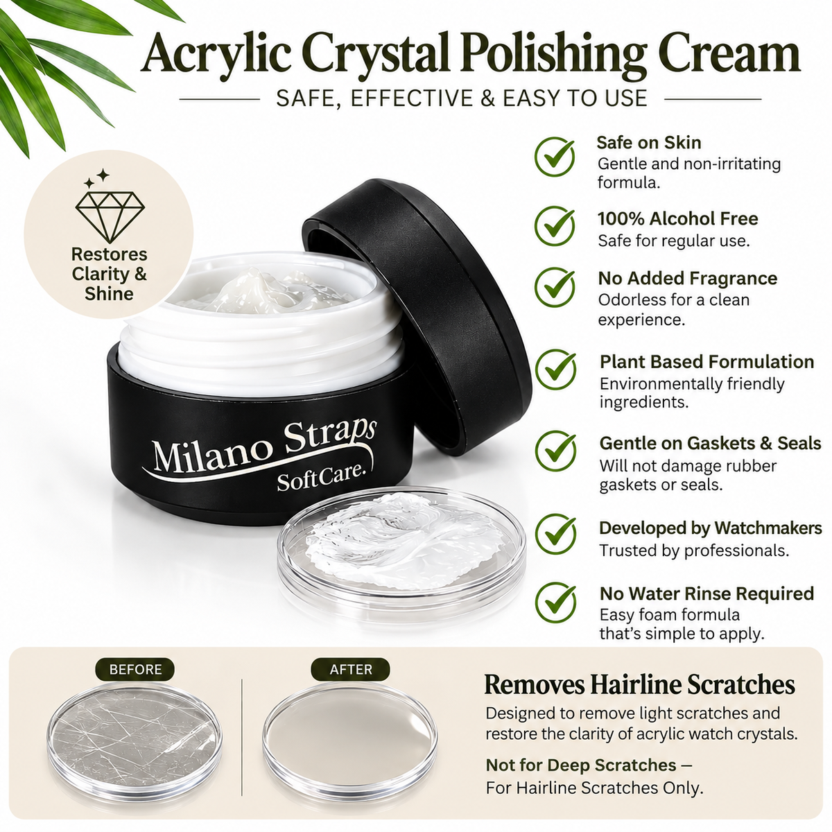 Acrylic Watch Crystal Polish Restoration Cream for Light Scratches Removal